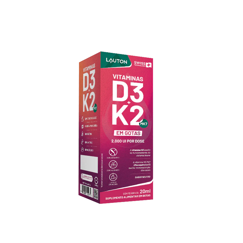 Vitamina D3 + K2 em Gotas Lauton – Imunidade, Saúde Óssea e Absorção Eficiente do Cálcio | 20ml