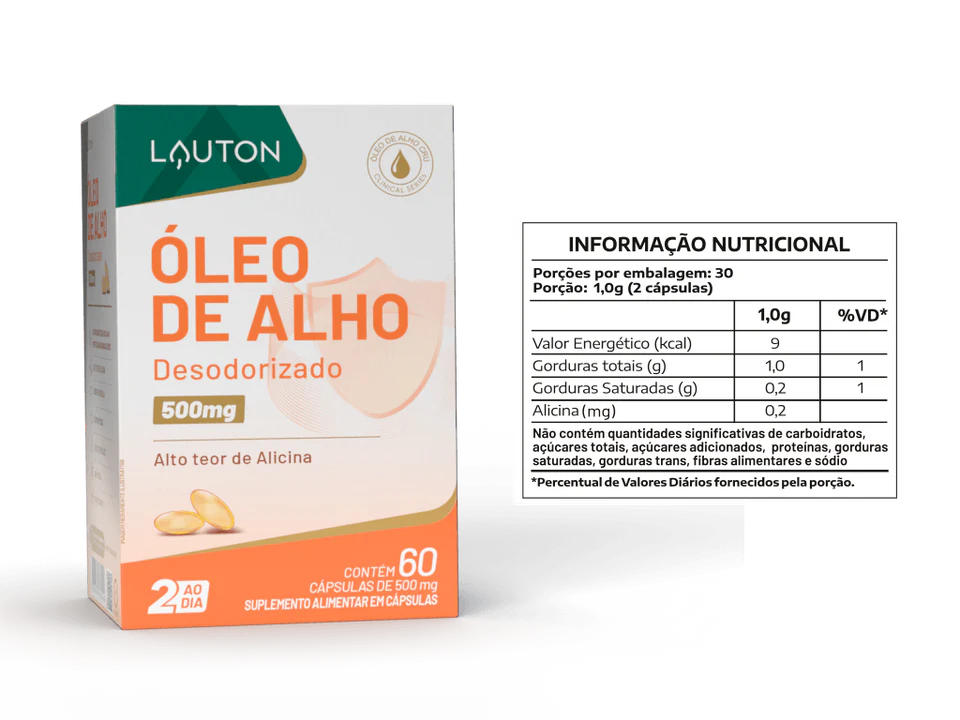 Óleo de Alho Cru 500mg Lauton – Imunidade, Saúde Respiratória e Ação Antioxidante | Clinical Series | 60 Cápsulas