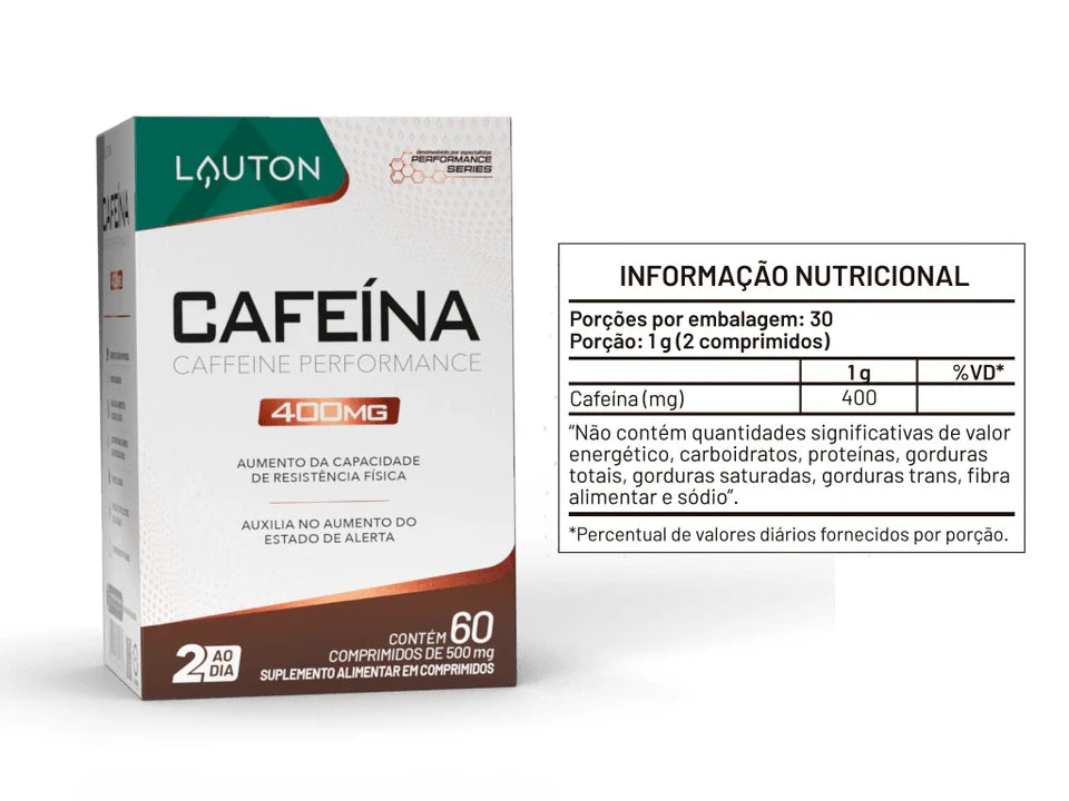 Cafeína Lauton 400mg – Energia, Foco, Alerta Mental e Desempenho Físico | Performance Series | 60 Comprimidos -