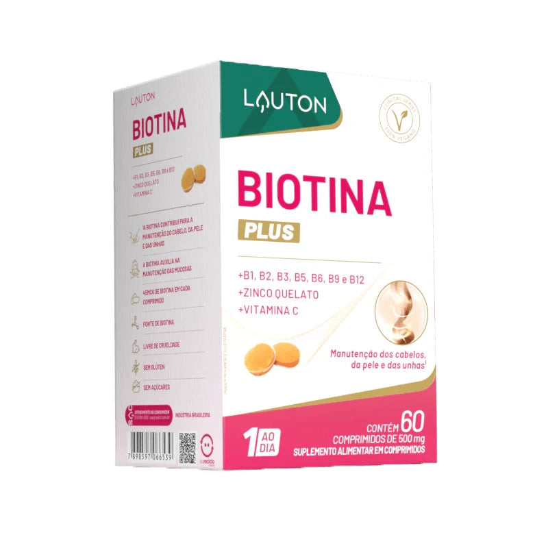 Biotina Plus 45mcg – Força e Beleza para Cabelos, Pele e Unhas | Complexo B + Vitamina C + Zinco | 60 Cápsulas