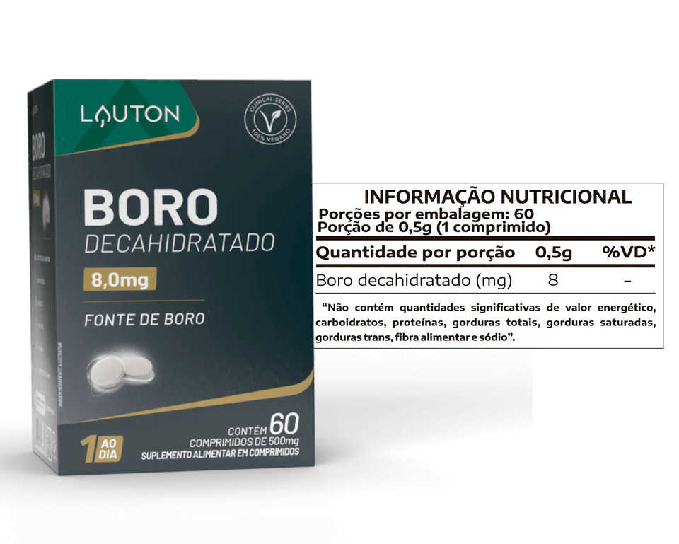 Boro Decahidratado 8mg – Suporte Mineral ao Metabolismo, Equilíbrio do Organismo e Funções Fisiológicas | 60 Comprimidos | Compre o tratamento para 2 ou 3 meses e tenha desconto progressivo.