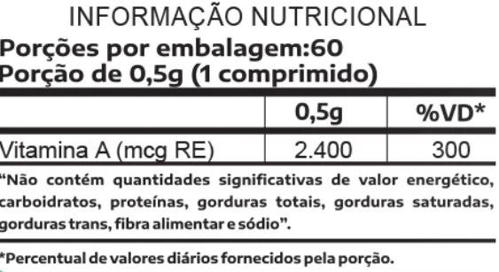 Vitamina A 8.000 UI | Saúde dos Olhos, Imunidade e Proteção das Mucosas | 60 Comprimidos