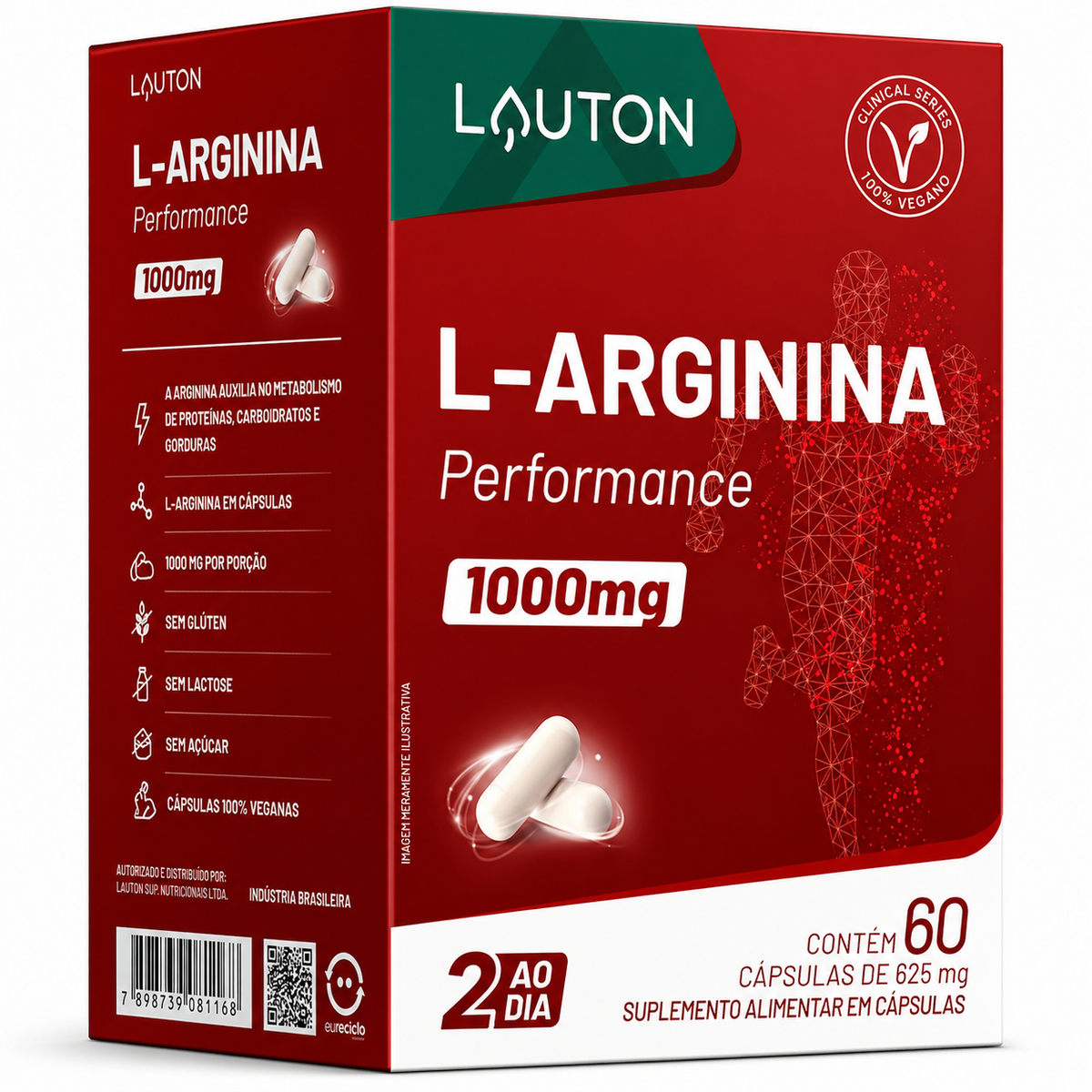 L-Arginina Plus 1000mg | Performance, Circulação e Treinos Intensos | Lauton 60 Cápsulas