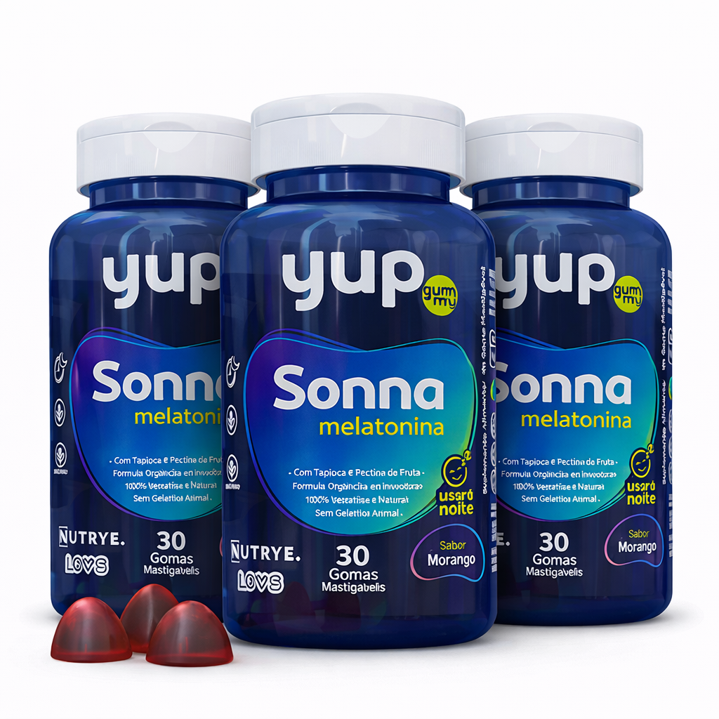 Gummy Sonna Melatonina – YUP | Usar à Noite | Sabor Morango | 30 Unidades | Compre o tratamento para 2 ou 3 meses e tenha desconto progressivo.