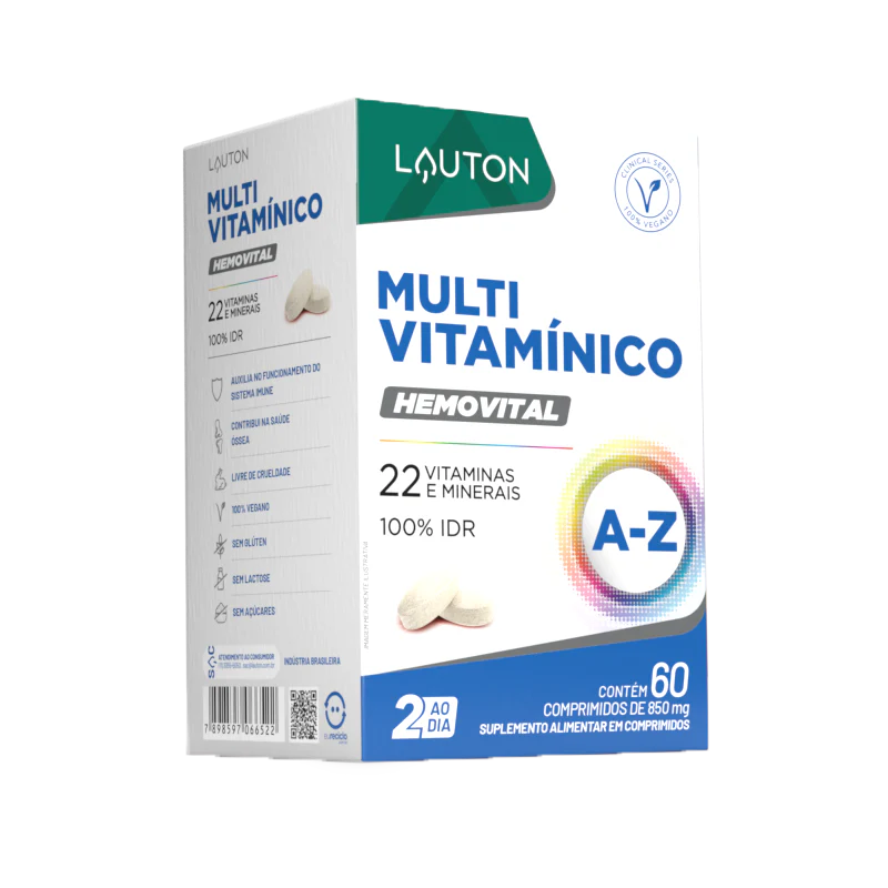 Multivitamínico Hemovital® Vegano – 22 Vitaminas e Minerais (100% IDR) | Clinical Series | 60 Comprimidos