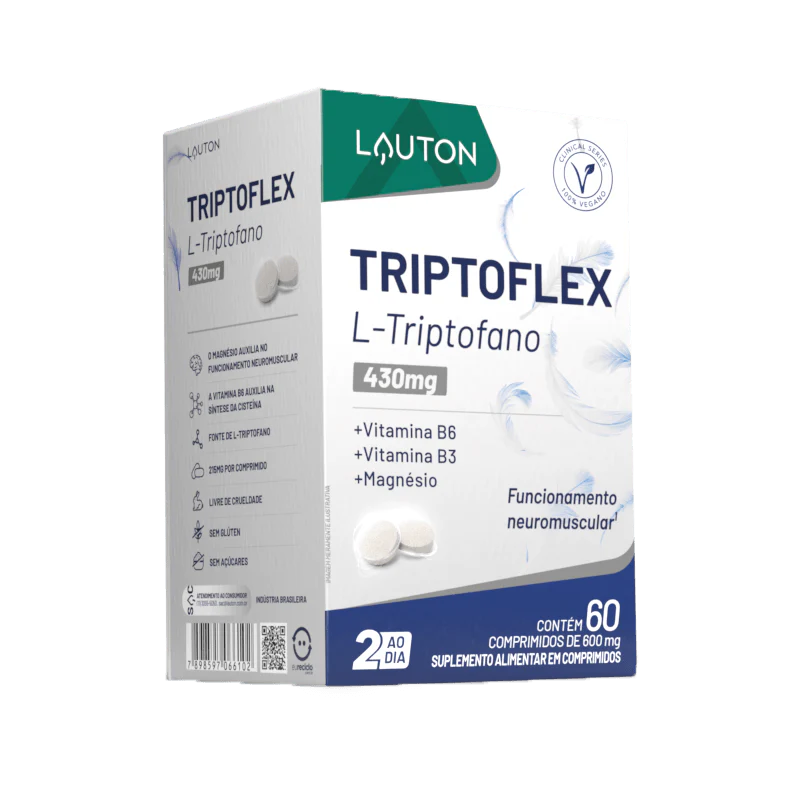 Triptoflex® – L-Triptofano com Vitaminas B3 e B6 | Bem-Estar Emocional, Sono e Humor Equilibrado | 60 Comprimidos | Lauton Nutrition