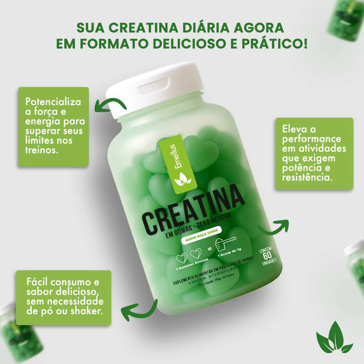 Creatina em Gomas – Força, Energia e Praticidade com Sabor Incrível de Maça Verde