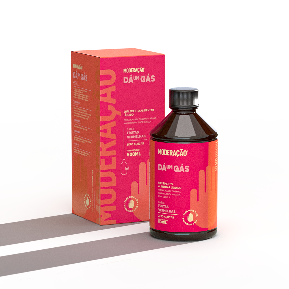 Dá um Gás – Shot Energético Líquido Sabor Frutas Vermelhas | 500 ml | Moderação Energia limpa, foco e vitalidade sem efeito rebote