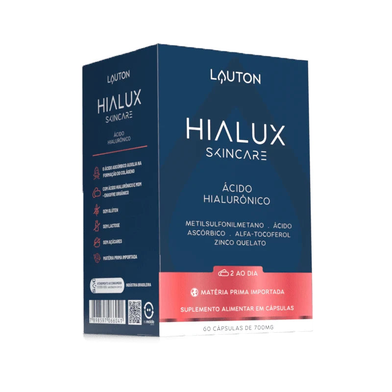 Hialux® Ácido Hialurônico – Hidratação da Pele, Elasticidade e Saúde das Articulações | 60 Cápsulas | Lauton Nutrition