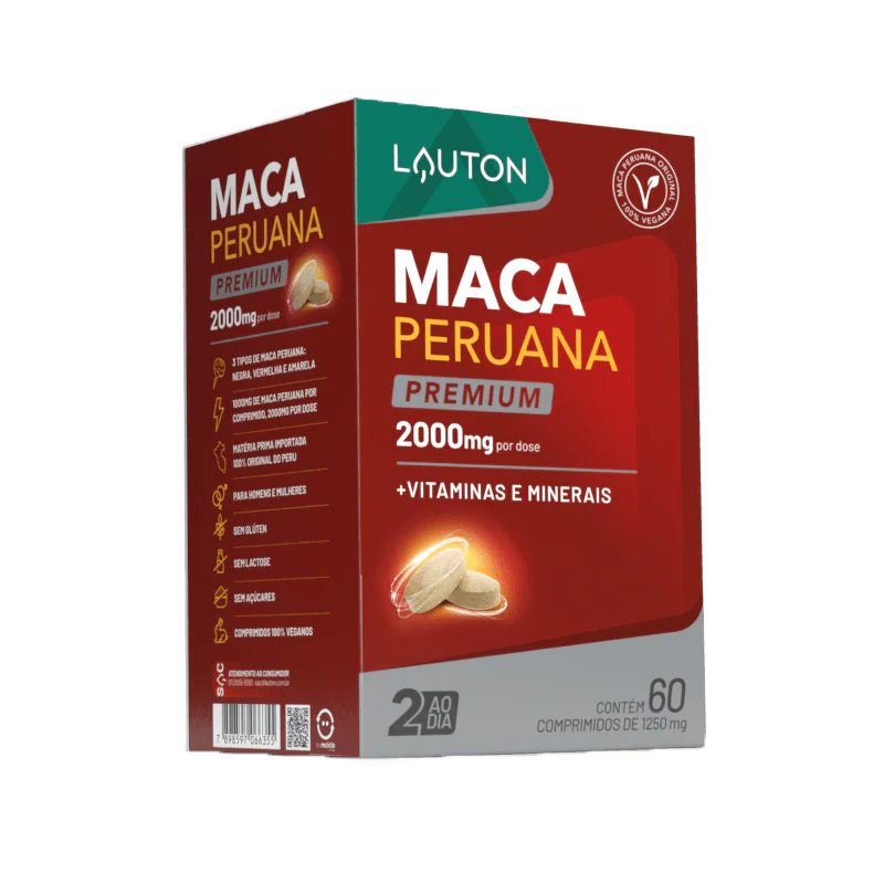 Maca Peruana Premium 2000mg – Energia, Vitalidade e Equilíbrio Hormonal | Negra, Vermelha e Amarela | 60 Comprimidos | Lauton Nutrition