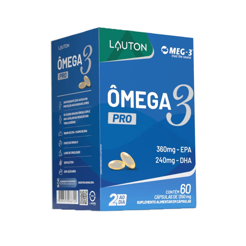 Ômega 3 PRO – 360mg EPA + 240mg DHA | Saúde do Coração, Cérebro e Imunidade | 60 Cápsulas | Lauton Nutrition