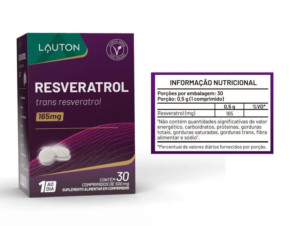 Resveratrol Lauton – Trans-Resveratrol 165mg | Antioxidante, Saúde Cardiovascular e Envelhecimento Saudável | 30 Comprimidos | Vegano