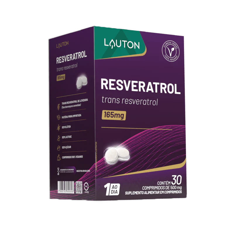 Resveratrol Lauton – Trans-Resveratrol 165mg | Antioxidante, Saúde Cardiovascular e Envelhecimento Saudável | 30 Comprimidos | Vegano