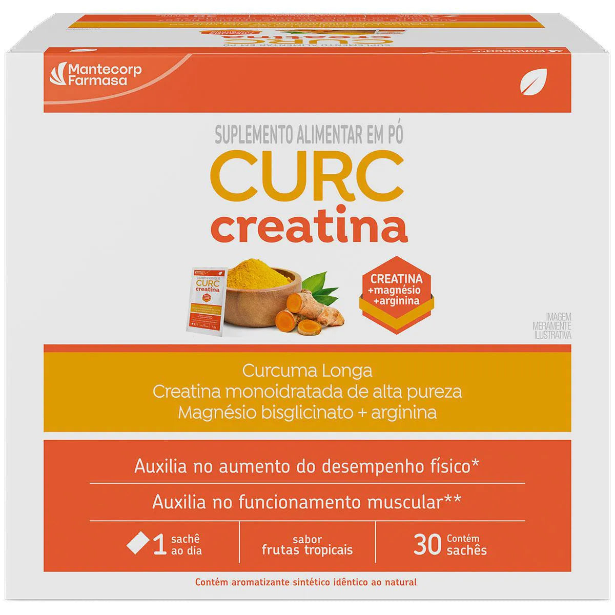 Curc Creatina sabor frutas tropicais, caixa com 30 sachês