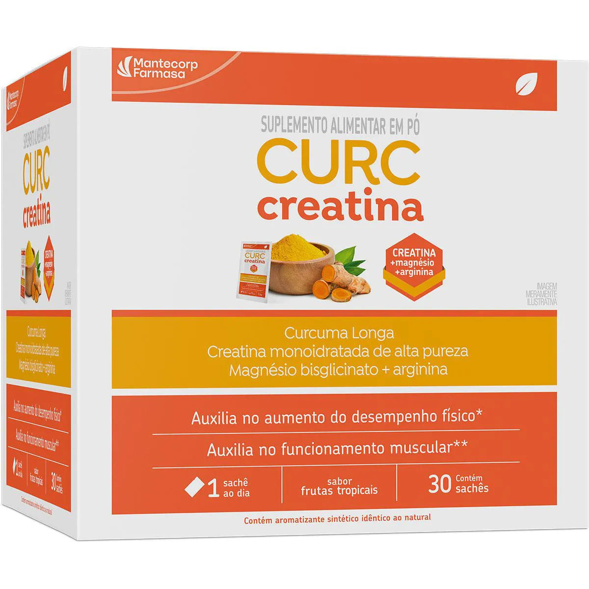 Curc Creatina sabor frutas tropicais, caixa com 30 sachês