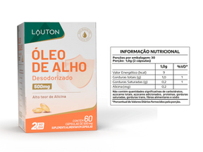 Óleo de Alho Cru 500mg Lauton – Imunidade, Saúde Respiratória e Ação Antioxidante | Clinical Series | 60 Cápsulas
