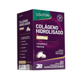 Colágeno Hidrolisado 1000mg com Vitamina C + Biotina – Lauton | Pele Firme, Unhas Fortes e Articulações Saudáveis | 60 Comprimidos