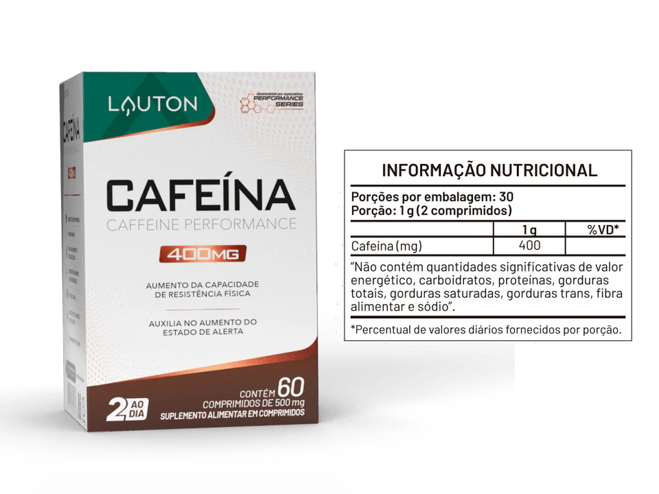 Cafeína Lauton 400mg – Energia, Foco, Alerta Mental e Desempenho Físico | Performance Series | 60 Comprimidos -