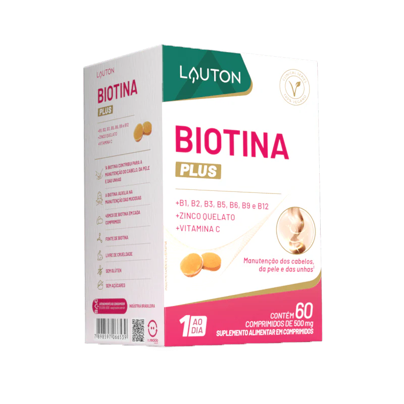 Biotina Plus 45mcg – Força e Beleza para Cabelos, Pele e Unhas | Complexo B + Vitamina C + Zinco | 60 Cápsulas | Lauton Nutrition