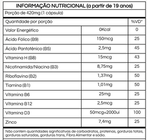 Complexo B + Zinco + Vitamina D3 . 60 cápsulas