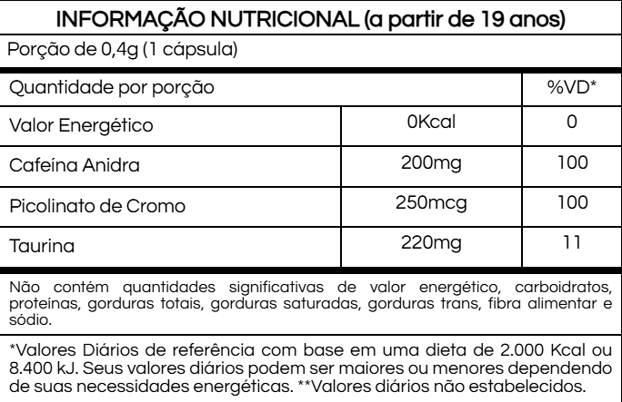 Burst Caffein | Energia e Foco com 200mg de Cafeína + Cromo e Taurina | 60 Cápsulas