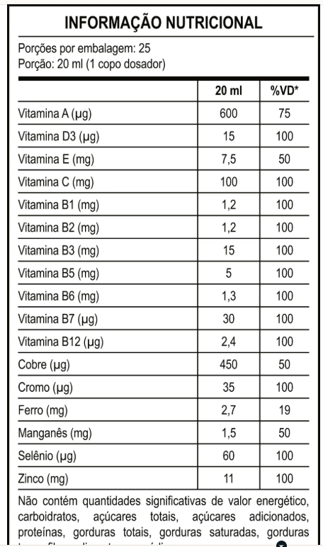 Multivitamínico Líquido Completo – Vitaminas A, C, D3, E, Complexo B + Minerais Essenciais | Alta Absorção