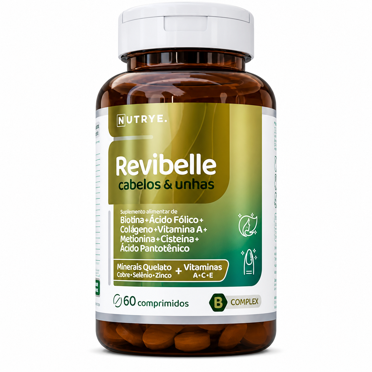 Revibelle Cabelos & Unhas | 60 Comprimidos com Biotina, Colágeno e Vitaminas A, C e E