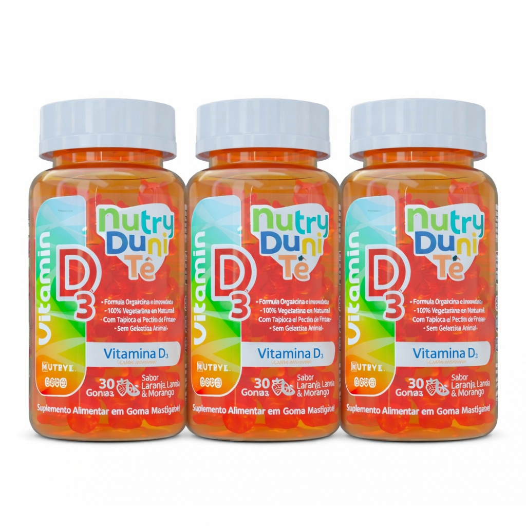 Gummy Kids Vitamina D3 (Colecalciferol) – NutryDuniTé | Sabor Laranja, Limão e Morango | 30 Unidades | Compre o tratamento para 2 ou 3 meses e tenha desconto progressivo.