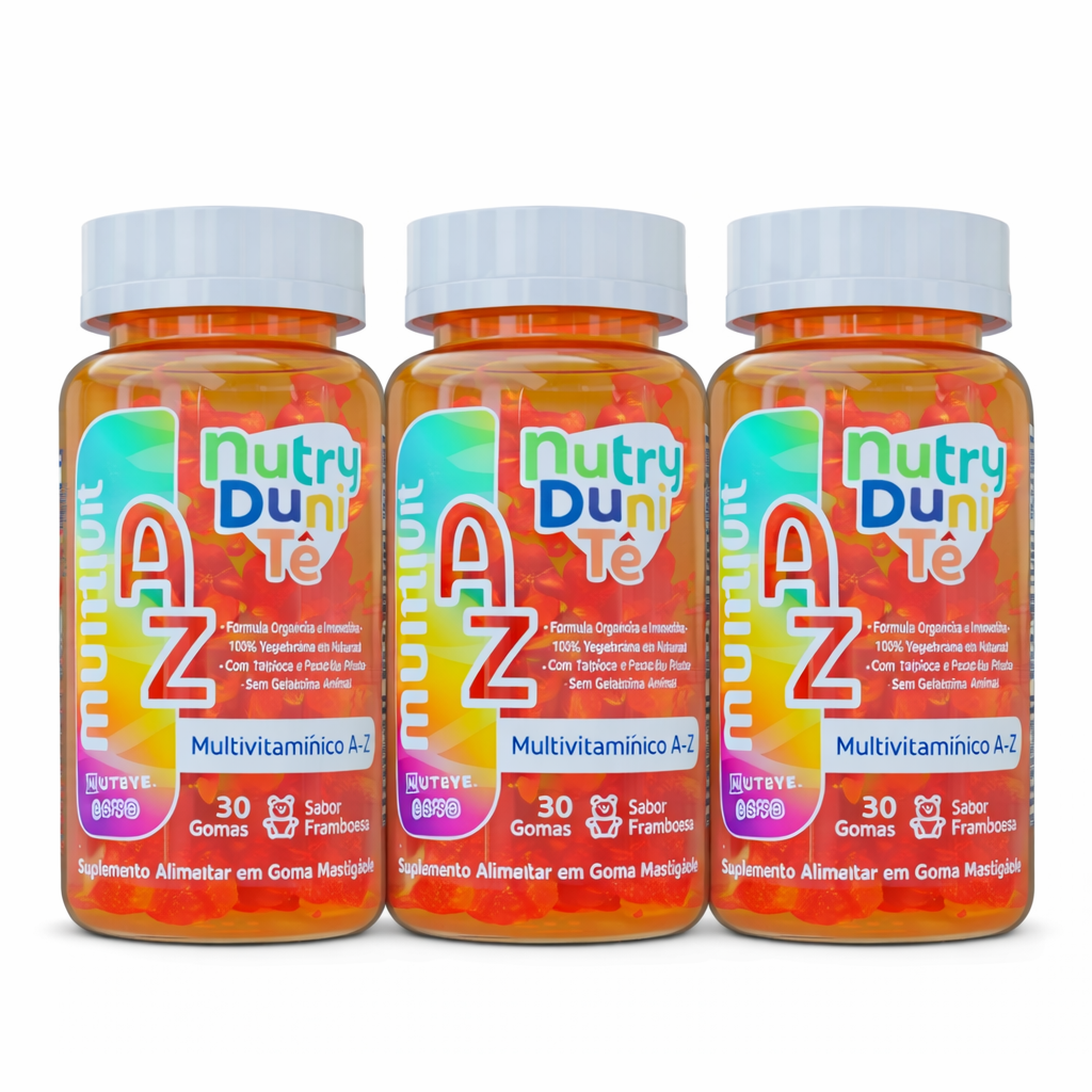 Gummy Kids Multivitamínico A–Z – NutryDuniTé | Sabor Framboesa | 30 Unidades | Compre o tratamento para 2 ou 3 meses e tenha desconto progressivo.