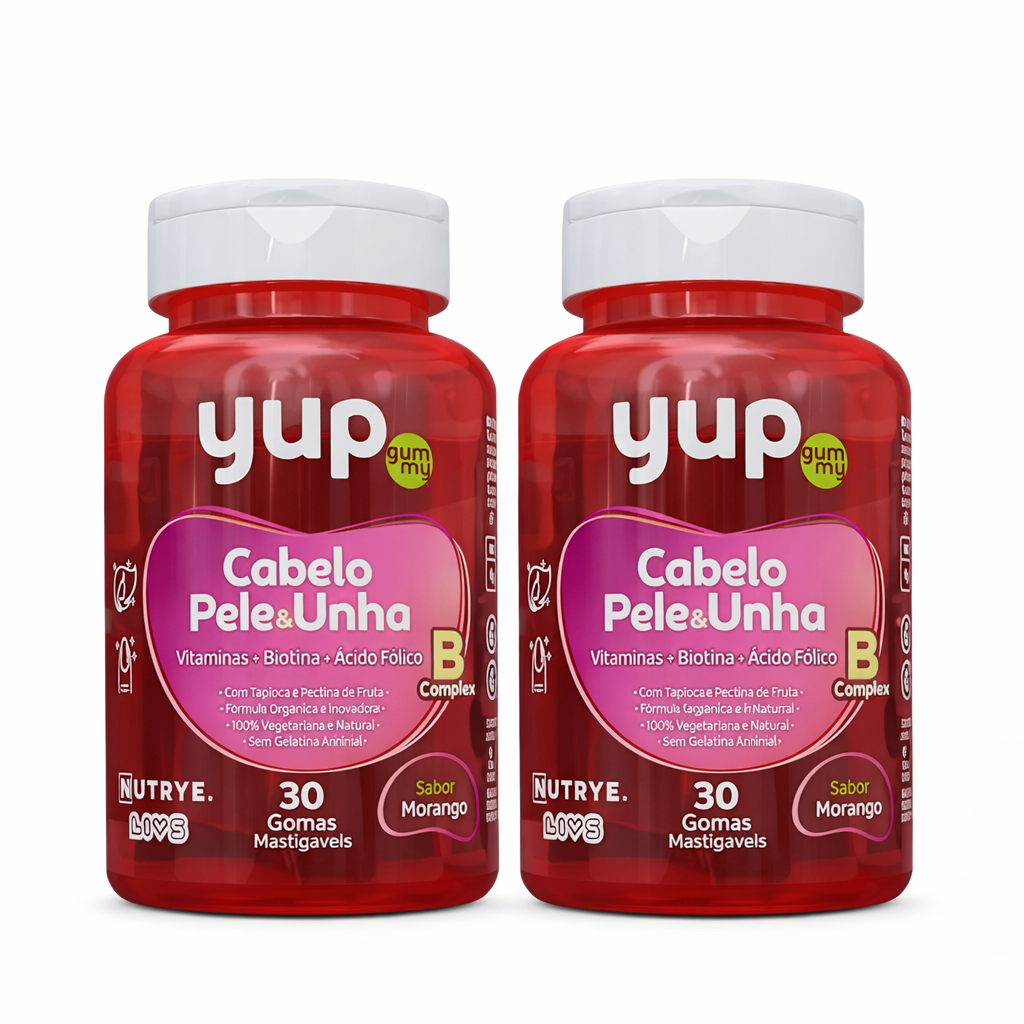 Gummy Cabelo, Pele & Unha – | Vitaminas + Biotina + Ácido Fólico | 30 Unidades – Vitaminas A, C, D, E, B6, B12 + Biotina | Compre o tratamento para 2 ou 3 meses e tenha desconto progressivo.