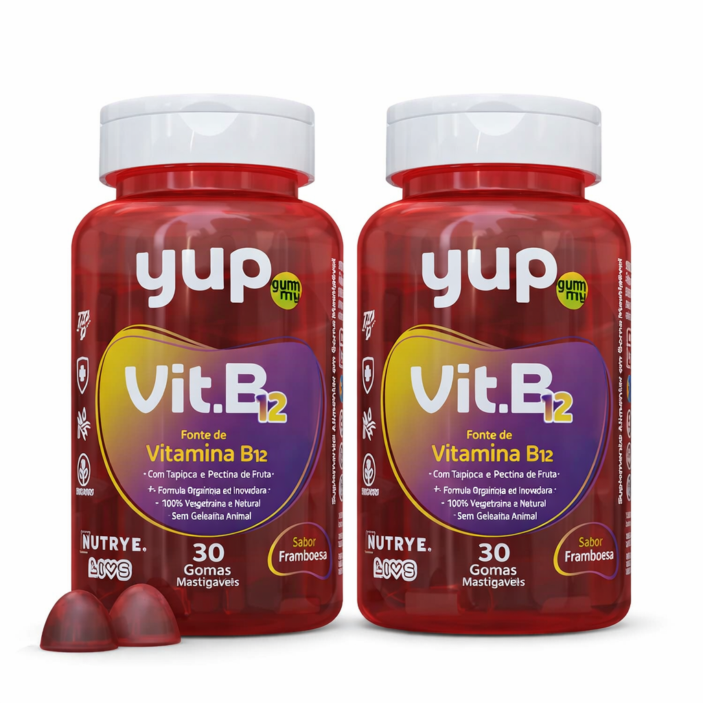 Gummy Vitamina B12 (Metilcobalamina) – YUP | Sabor Framboesa | 30 Unidades | Compre o tratamento para 2 ou 3 meses e tenha desconto progressivo.