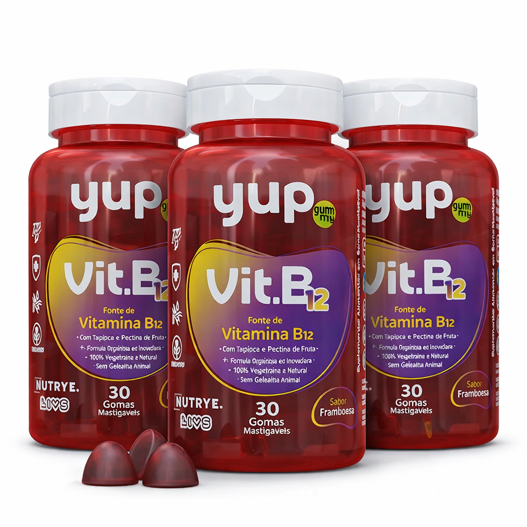 Gummy Vitamina B12 (Metilcobalamina) – YUP | Sabor Framboesa | 30 Unidades | Compre o tratamento para 2 ou 3 meses e tenha desconto progressivo.