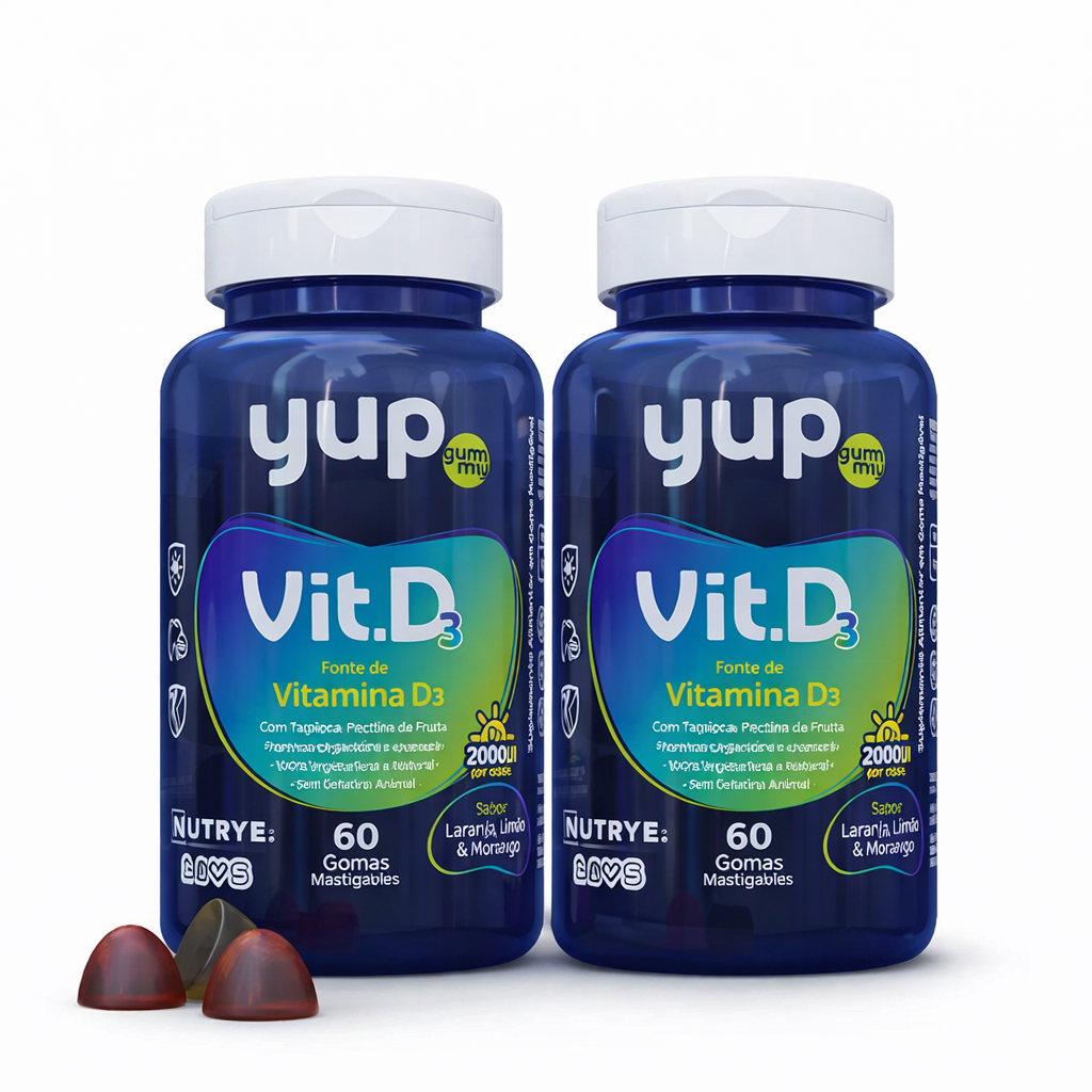 Gummy Vitamina D3 (2000UI por dose) – YUP | Sabor Laranja, Limão e Morango | 60 Unidades | Compre o tratamento para 2 ou 3 meses e tenha desconto progressivo.