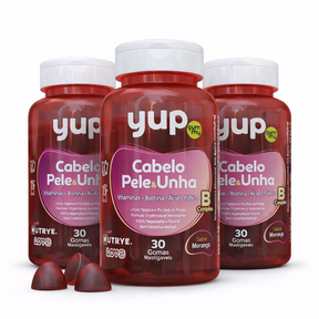 Gummy Cabelo, Pele & Unha – | Vitaminas + Biotina + Ácido Fólico | 30 Unidades – Vitaminas A, C, D, E, B6, B12 + Biotina | Compre o tratamento para 2 ou 3 meses e tenha desconto progressivo.
