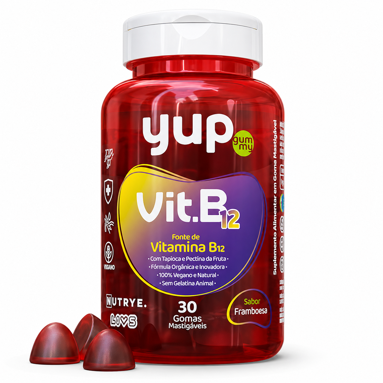 B12 (Metilcobalamina) em Gomas | Sabor Framboesa | 30 Unidades | Compre o tratamento para 2 ou 3 meses e tenha desconto progressivo.