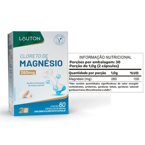 Cloreto de Magnésio 600mg – Saúde Muscular, Óssea e Energia Celular | 60 Cápsulas Veganas | Lauton Nutrition