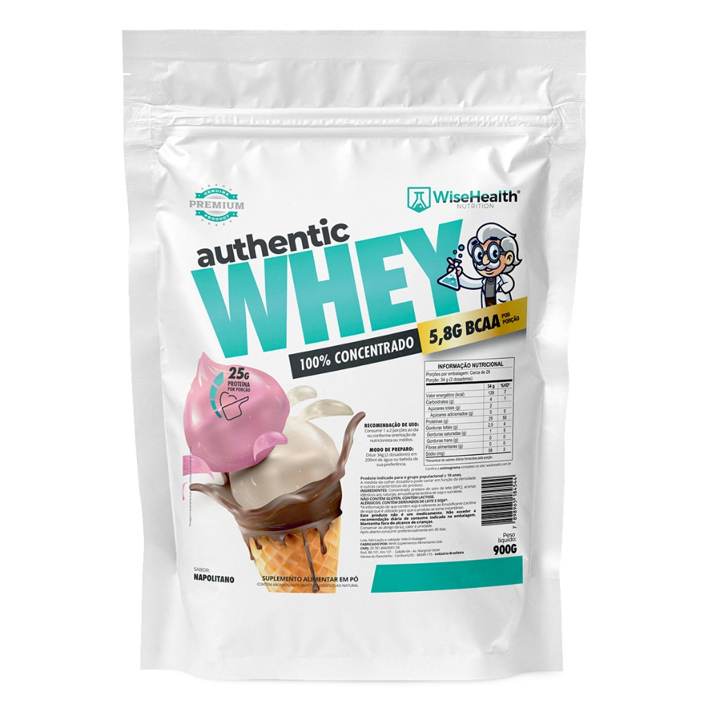 Whey Protein Autêntico 100% Concentrado – WiseHealth | Alto Teor Proteico, Recuperação Muscular e Sabor Superior
