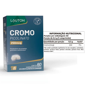 Cromo Picolinato 250mcg Lauton – Controle do Apetite, Açúcar no Sangue e Metabolismo Eficiente | Clinical Series | 60 Comprimidos