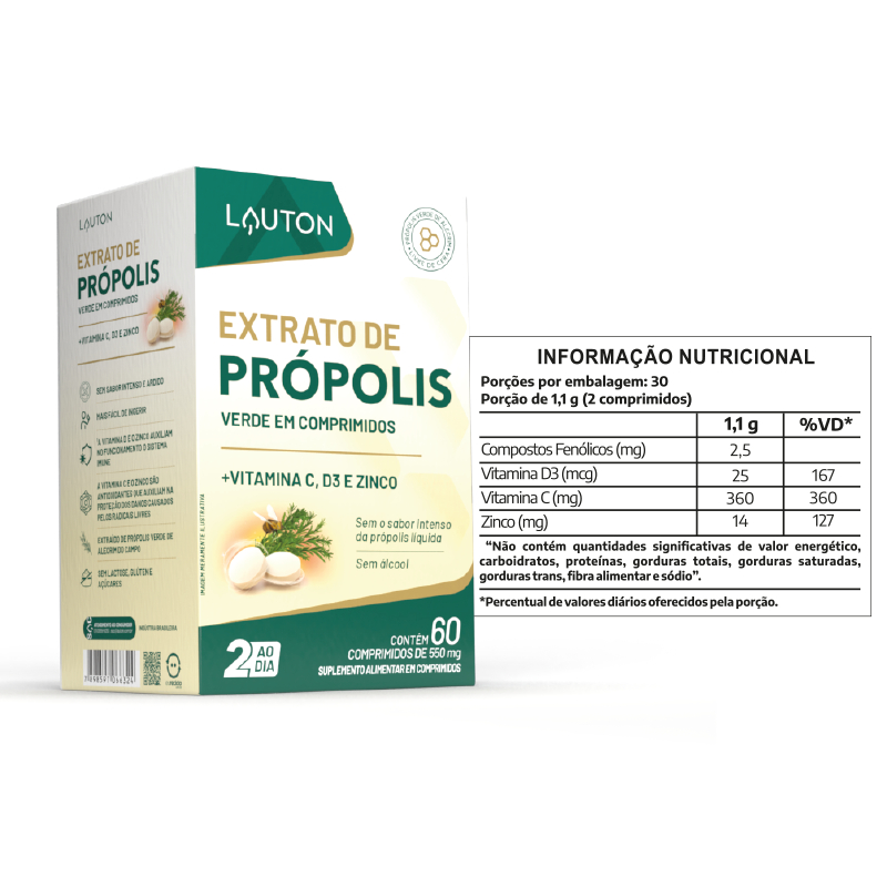Extrato de Própolis Liofilizado + Vit. C+D3+ Zinco Quelato - Lauton