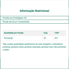 Zinco Quelato 29mg - 60 comprimidos