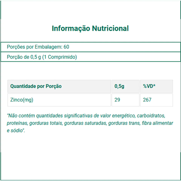 Zinco Quelato 29mg - 60 comprimidos