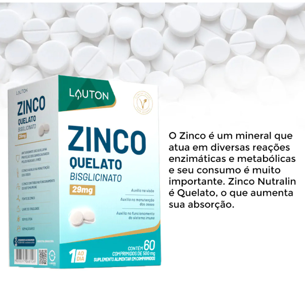 Zinco Quelato 29mg - 60 comprimidos
