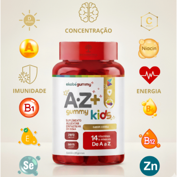 Gummy Kids Multivitamínico AZ 30 Gomas sem Açúcar para Crianças Marca Ekobé.