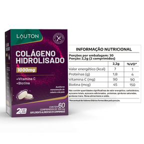 Kit 3 Colageno Hidrolisado 1000mg com Vitamina C + Biotina - 60 Comprimidos cada Pote -- Fórmula Concentrada Lauton Pele