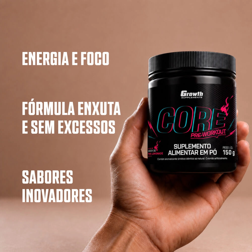 Pote do pré-treino Core Pink Lemonade na mão