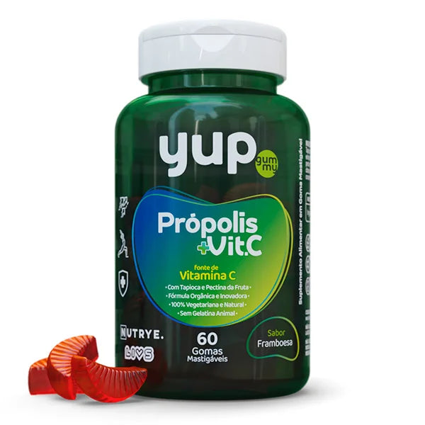 Gummy Própolis + Vitamina C – YUP | Sabor Framboesa | 60 Unidades | Compre o tratamento para 2 ou 3 meses e tenha desconto progressivo.
