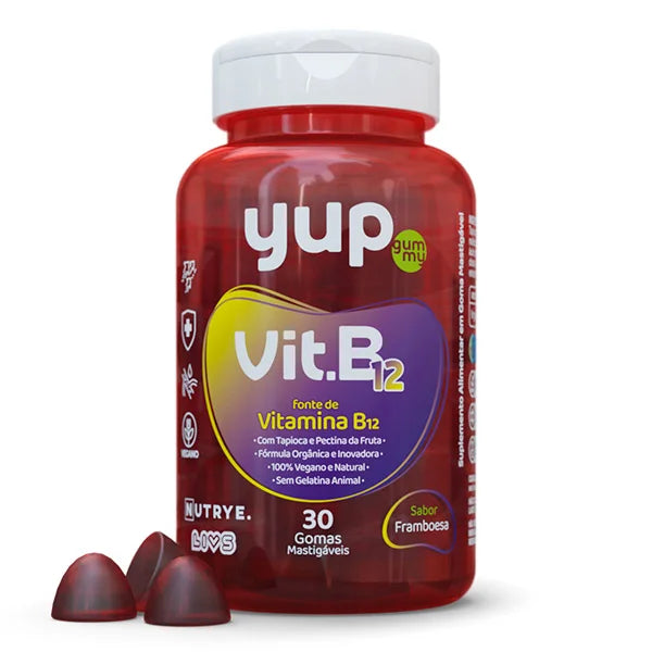 Gummy Vitamina B12 (Metilcobalamina) – YUP | Sabor Framboesa | 30 Unidades | Compre o tratamento para 2 ou 3 meses e tenha desconto progressivo.