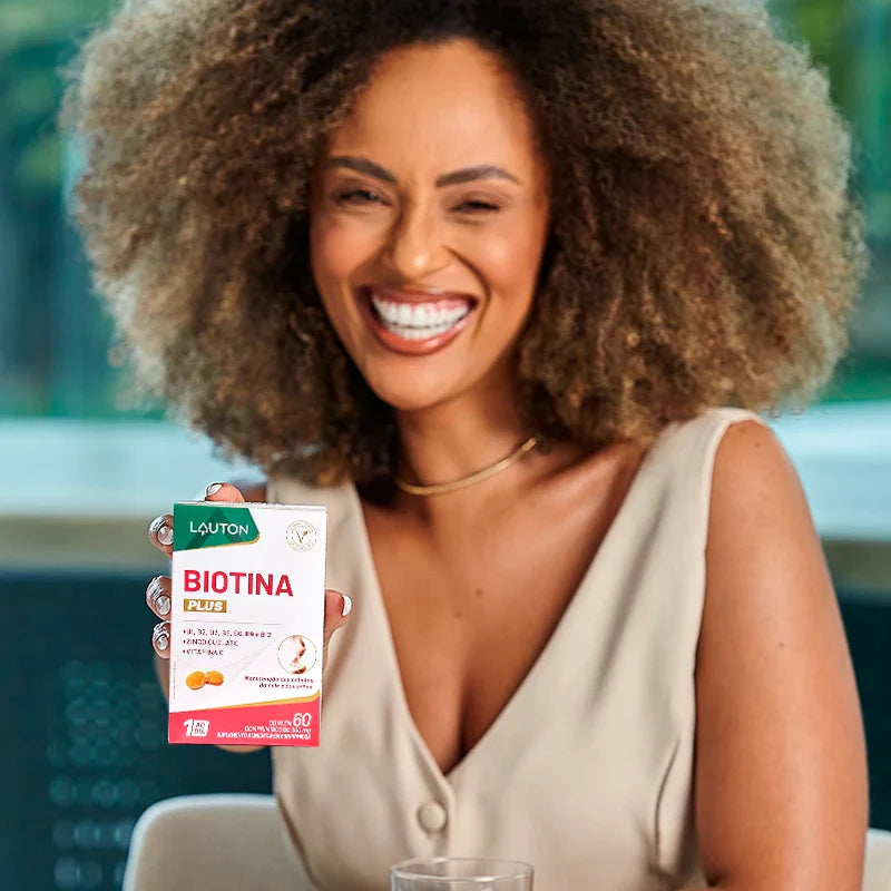 Biotina Plus 45mcg – Força e Beleza para Cabelos, Pele e Unhas | Complexo B + Vitamina C + Zinco | 60 Cápsulas | Lauton Nutrition