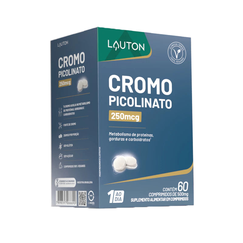 Cromo Picolinato 250mcg (60 Comp.) | Controle de Apetite e Açúcar no Sangue – Lauton