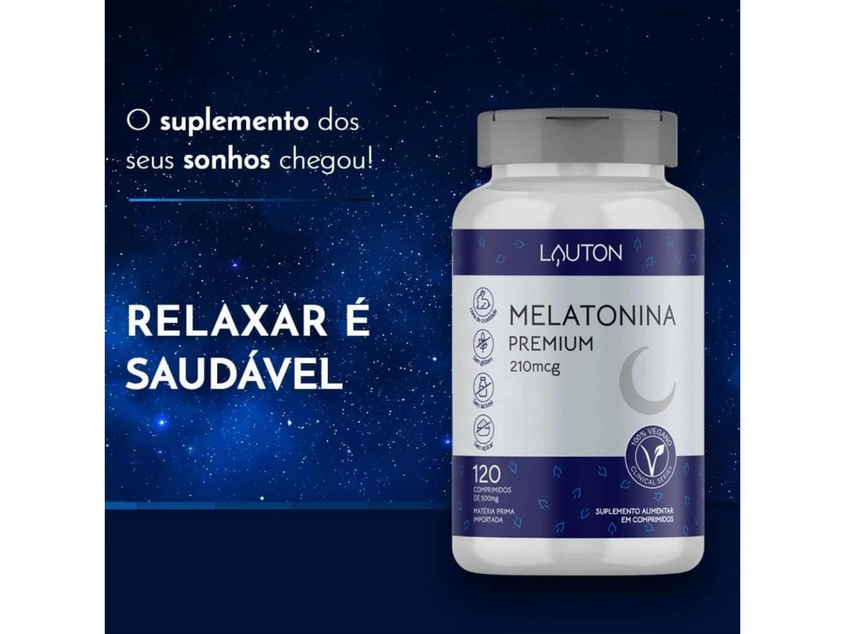 Melatonina Premium 500mg – Sono Profundo, Relaxamento e Bem-Estar | 120 Comprimidos | Lauton Nutrition